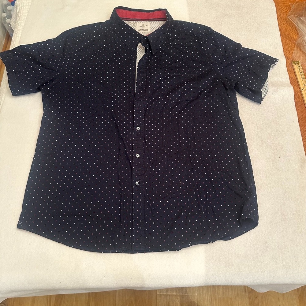Craft Flow Mens Geometric Short Sleeve Button Down Shirt 2XL Navy Blue Casual